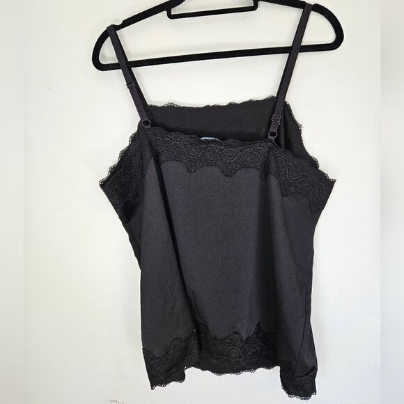 Roman's Black Lace Trim Crepe Camisole Spaghetti Strap Tank Top Chemise 20W - Picture 2 of 5
